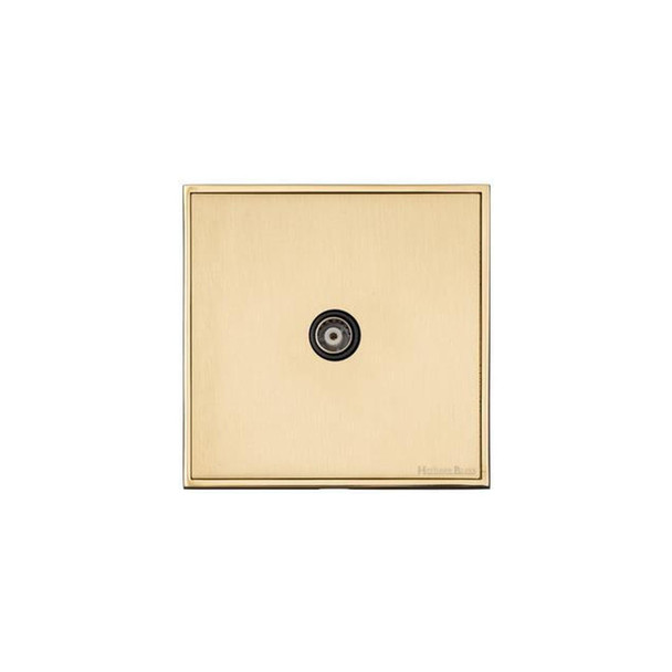 Executive Range 1 Gang Isolated TV Coaxial Socket in Satin Brass  - Black Trim