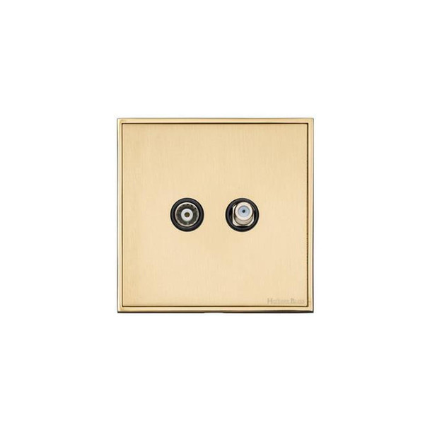 Executive Range TV/Satellite Socket in Satin Brass  - Black Trim