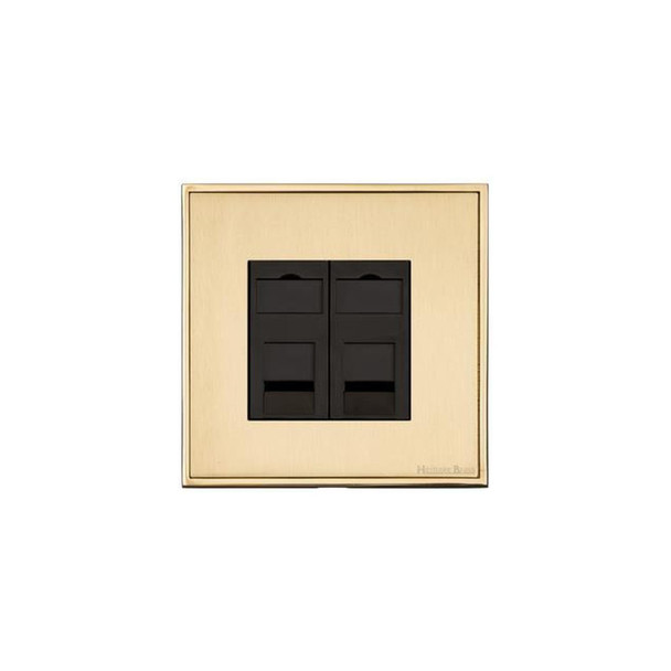 Executive Range 2 Gang Master Line Socket in Satin Brass  - Black Trim