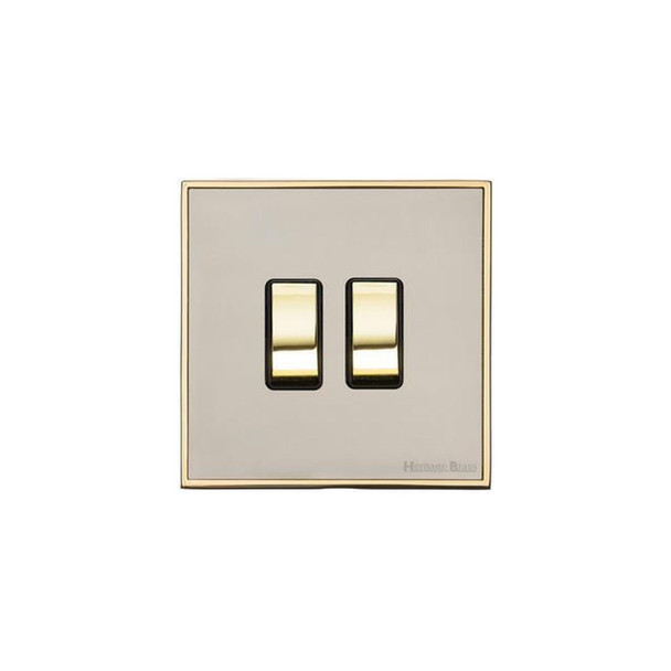 Executive Range 2 Gang Rocker Switch (10 Amp) in Satin Nickel  - Black Trim – EX15.510.PBBK