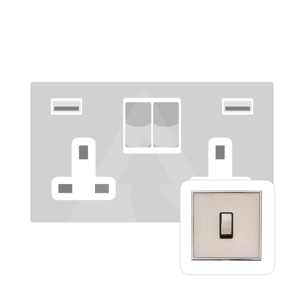 Executive Range 2G 13A Socket with USB-A & USB-C in Satin Nickel  - White Trim