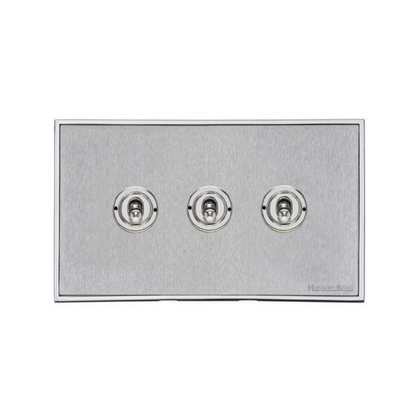Executive Range 3 Gang Toggle Switch in Satin Chrome  - Trimless