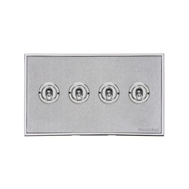 Executive Range 4 Gang Toggle Switch in Satin Chrome  - Trimless