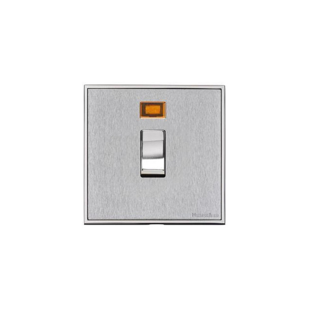 Executive Range 20A Double Pole Switch with Neon in Satin Chrome  - Black Trim