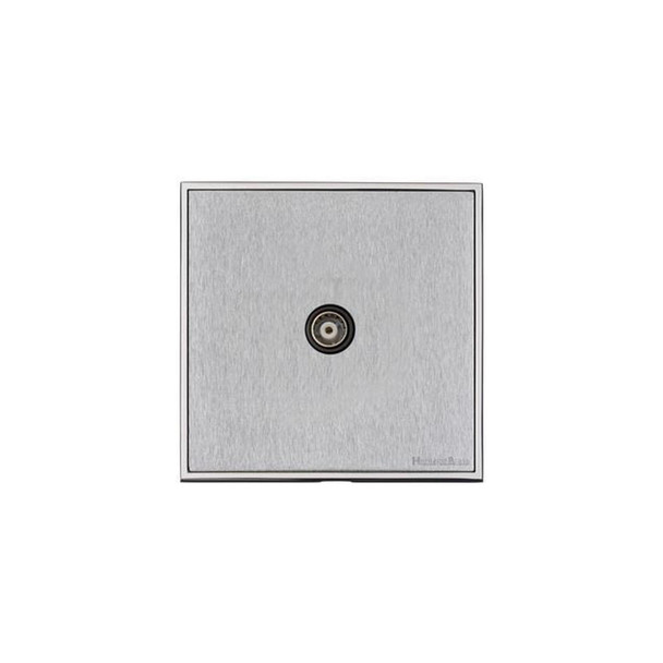 Executive Range 1 Gang Isolated TV Coaxial Socket in Satin Chrome  - Black Trim