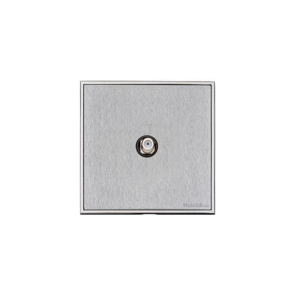 Executive Range 1 Gang Satellite Socket in Satin Chrome  - Black Trim