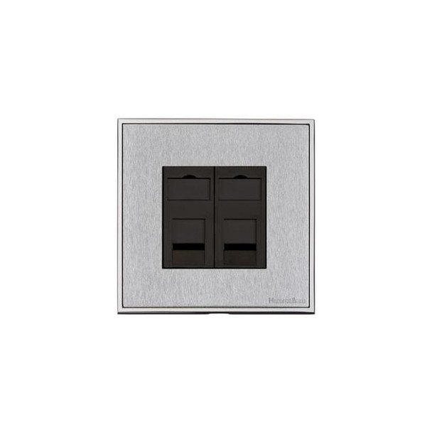 Executive Range 2 Gang Secondary Line Socket in Satin Chrome  - Black Trim