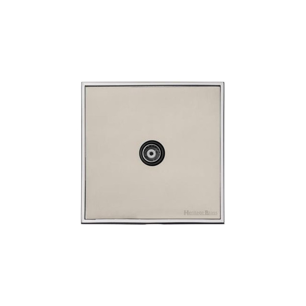 Executive Range 1 Gang Isolated TV Coaxial Socket in Satin Nickel  - Black Trim