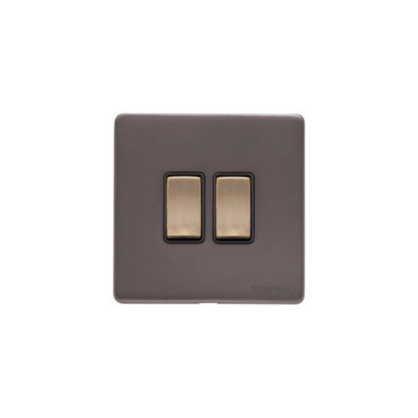 Verona Range 2 Gang Rocker Switch (10 Amp) in Matt Bronze  - Black Trim