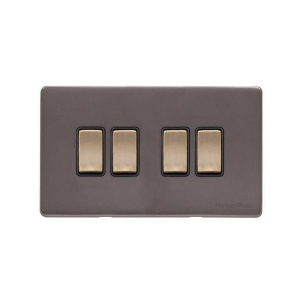 Verona Range 4 Gang Rocker Switch (10 Amp) in Matt Bronze  - Black Trim