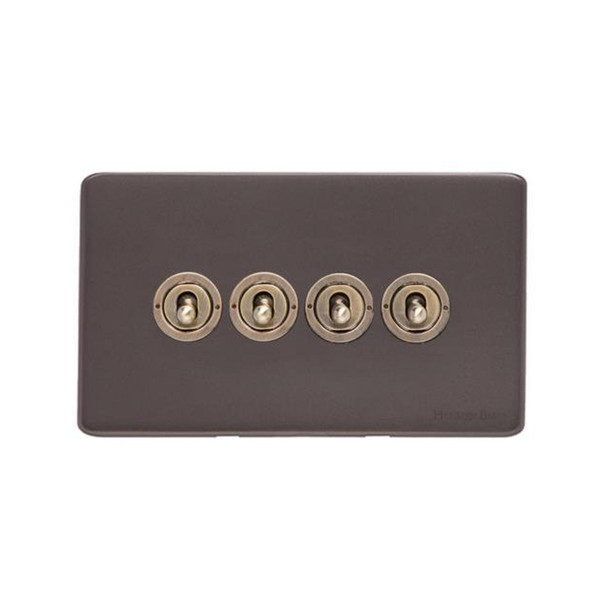 Verona Range 4 Gang Toggle Switch in Matt Bronze  - Black Trim