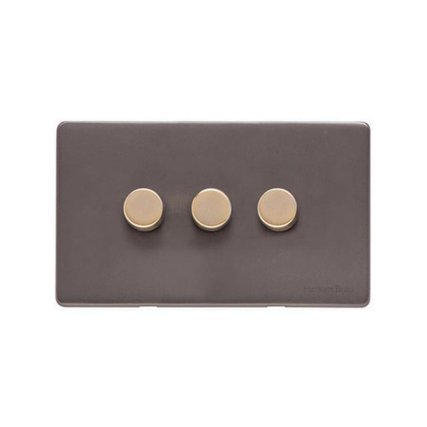 Verona Range 3 Gang LED Dimmer in Matt Bronze  - Black Trim