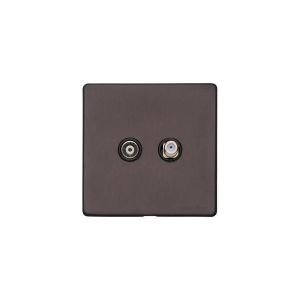 Verona Range TV/Satellite Socket in Matt Bronze  - Black Trim