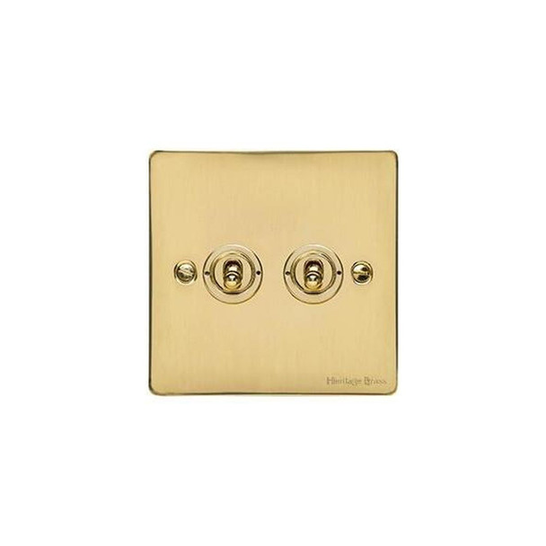 Elite Flat Plate Range 2 Gang Toggle Switch in Polished Brass  - Trimless