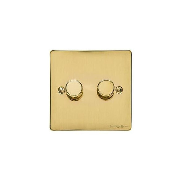 Elite Flat Plate Range 2 Gang Dimmer (400 watts) in Polished Brass  - Trimless