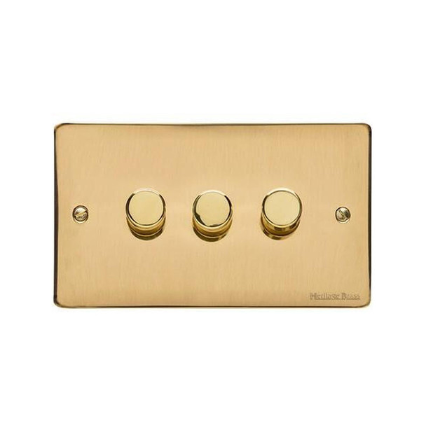 Elite Flat Plate Range 3 Gang Dimmer (400 watts) in Polished Brass  - Trimless
