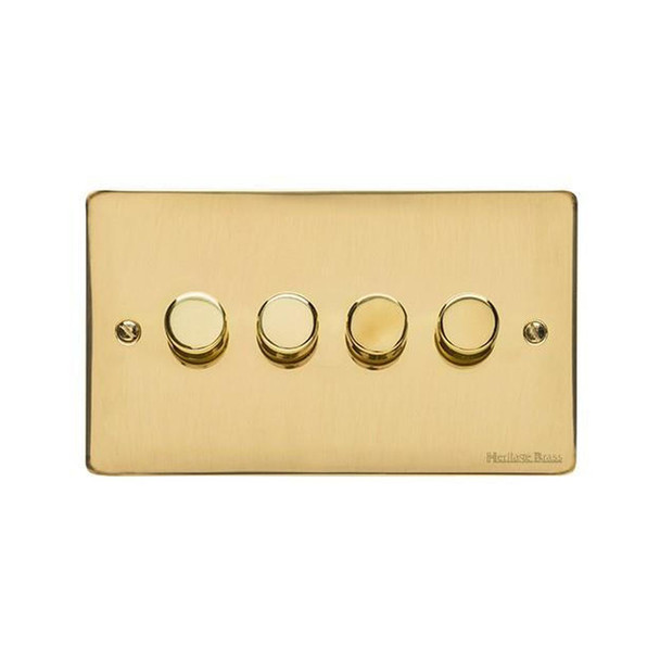 Elite Flat Plate Range 4 Gang Dimmer (400 watts) in Polished Brass  - Trimless