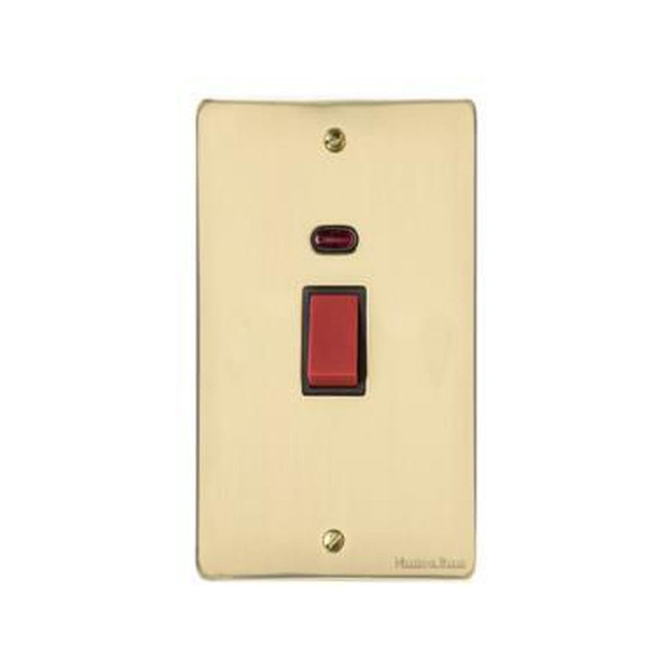 Elite Flat Plate Range 45A DP Cooker Switch with Neon (tall plate) in Polished Brass  - Black Trim