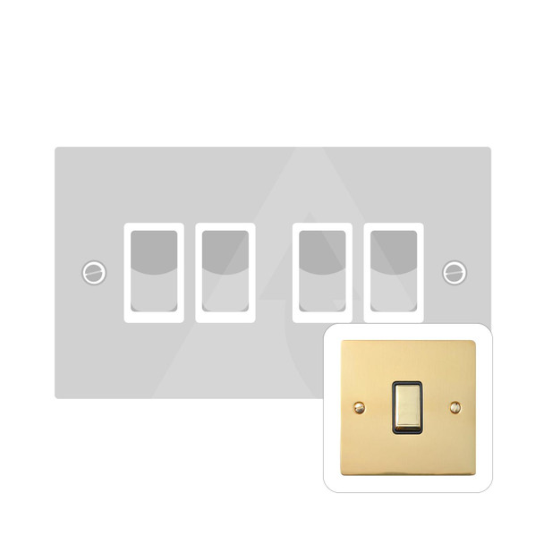 Elite Flat Plate Range 4 Gang Rocker Switch (10 Amp) in Polished Brass  - White Trim