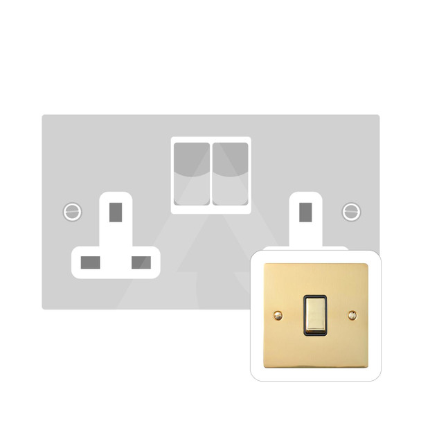 Elite Flat Plate Range Double Socket (13 Amp) in Polished Brass  - White Trim