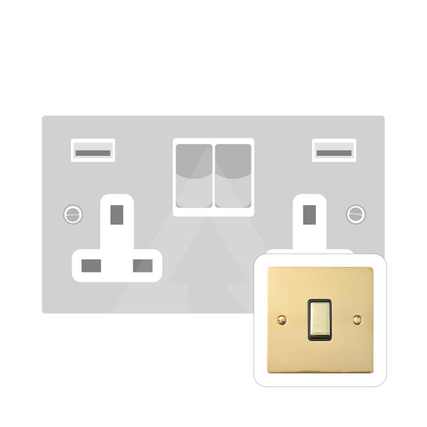 Elite Flat Plate Range Double USB Socket (13 Amp) in Polished Brass  - White Trim