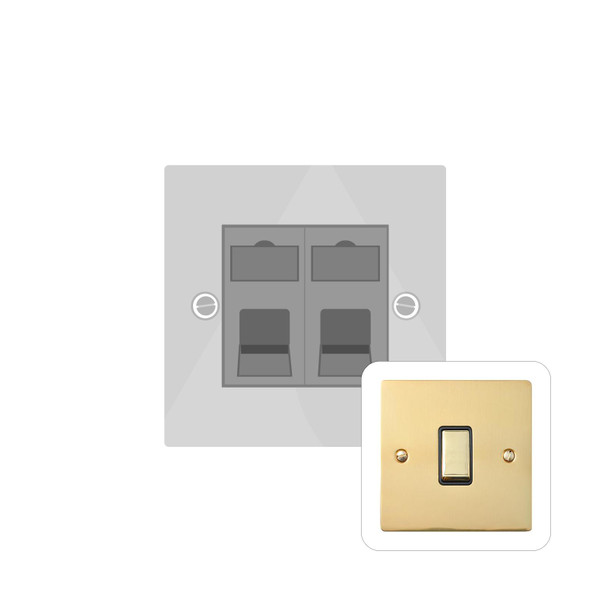 Elite Flat Plate Range 2 Gang Secondary Line Socket in Polished Brass  - White Trim