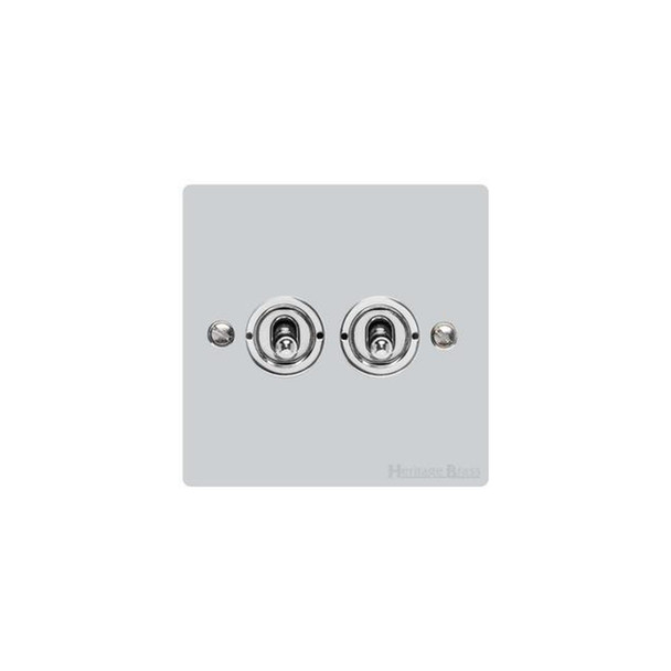 Elite Flat Plate Range 2 Gang Toggle Switch in Polished Chrome  - Trimless