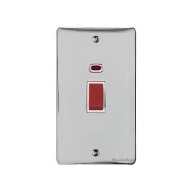 Elite Flat Plate Range 45A DP Cooker Switch with Neon (tall plate) in Polished Chrome  - White Trim