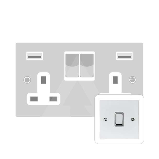 Elite Flat Plate Range Double USB Socket (13 Amp) in Polished Chrome  - Black Trim