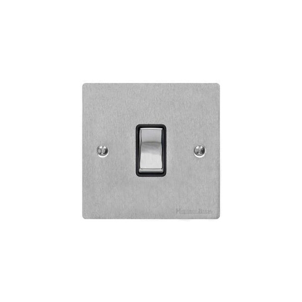 Elite Flat Plate Range 1 Gang Rocker Switch (10 Amp) in Satin Chrome  - Black Trim