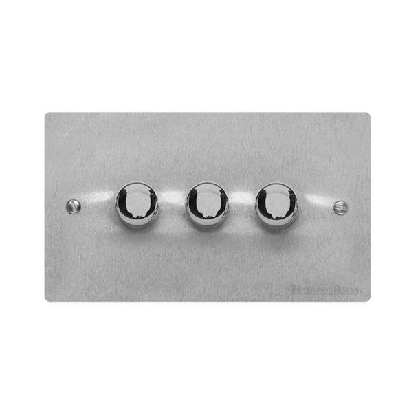 Elite Flat Plate Range 3 Gang LED Dimmer in Satin Chrome  - Trimless