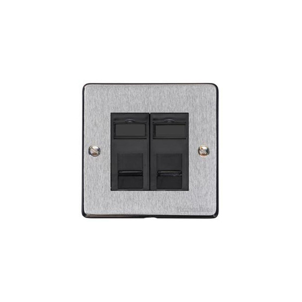 Elite Flat Plate Range 2 Gang Secondary Line Socket in Satin Chrome  - Black Trim