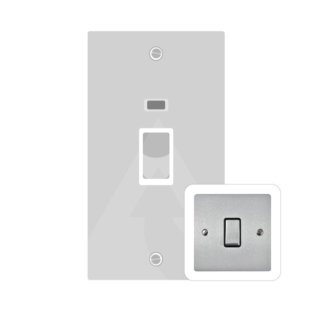 Elite Flat Plate Range 45A DP Cooker Switch with Neon (tall plate) in Satin Chrome  - White Trim