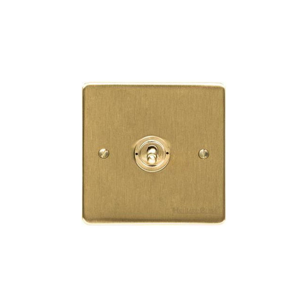 Elite Flat Plate Range 1 Gang Toggle Switch in Satin Brass  - Trimless