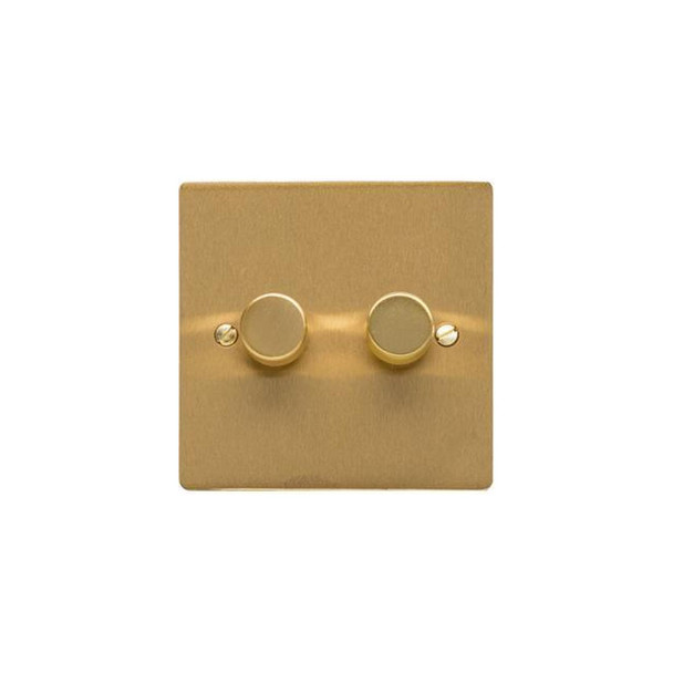 Elite Flat Plate Range 2 Gang LED Dimmer in Satin Brass  - Trimless