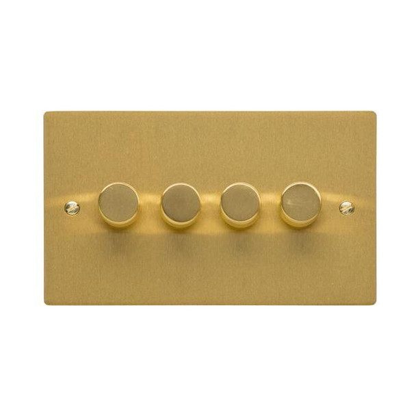 Elite Flat Plate Range 4 Gang LED Dimmer in Satin Brass  - Trimless