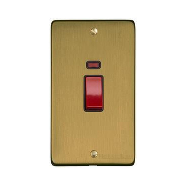 Elite Flat Plate Range 45A DP Cooker Switch with Neon (tall plate) in Satin Brass  - Black Trim