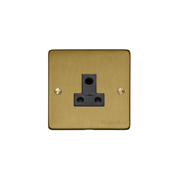 Elite Flat Plate Range 5 Amp 3 Round Pin Socket in Satin Brass  - Black Trim