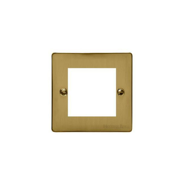 Elite Flat Plate Range 2 Module Euro Plate in Satin Brass  - Black Trim