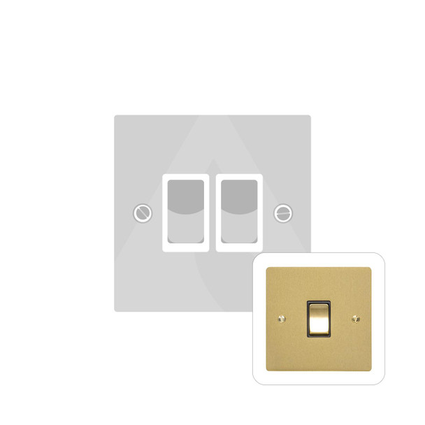 Elite Flat Plate Range 2 Gang Rocker Switch (10 Amp) in Satin Brass  - White Trim