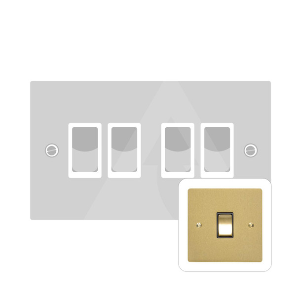 Elite Flat Plate Range 4 Gang Rocker Switch (10 Amp) in Satin Brass  - White Trim