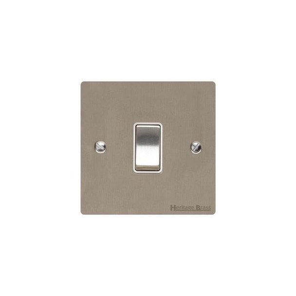 Elite Flat Plate Range 1 Gang Rocker Switch (10 Amp) in Satin Nickel  - White Trim