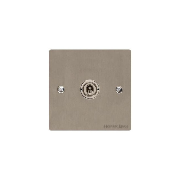 Elite Flat Plate Range 1 Gang Toggle Switch in Satin Nickel  - Trimless