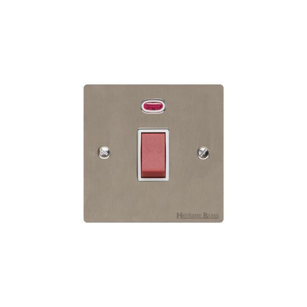 Elite Flat Plate Range 45A DP Cooker Switch with Neon (single plate) in Satin Nickel  - White Trim