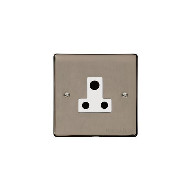 Elite Flat Plate Range 5 Amp 3 Round Pin Socket in Satin Nickel  - White Trim