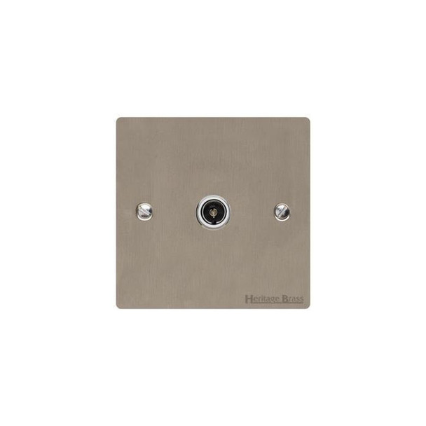 Elite Flat Plate Range 1 Gang Isolated TV Coaxial Socket in Satin Nickel  - White Trim