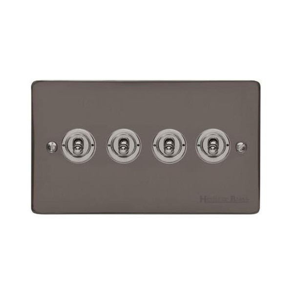 Elite Flat Plate Range 4 Gang Toggle Switch in Polished Black Nickel  - Trimless