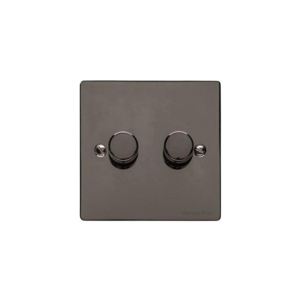 Elite Flat Plate Range 2 Gang LED Dimmer in Polished Black Nickel  - Trimless