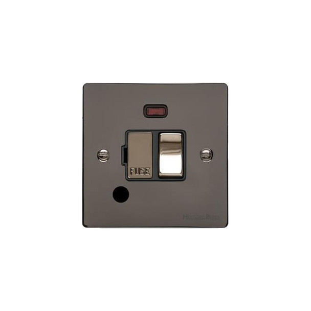 Elite Flat Plate Range Switched Spur with Neon + Cord (13 Amp) in Polished Black Nickel  - Black Trim
