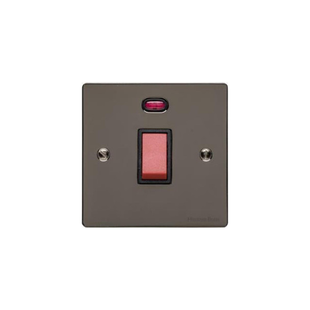 Elite Flat Plate Range 45A DP Cooker Switch with Neon (single plate) in Polished Black Nickel  - Black Trim